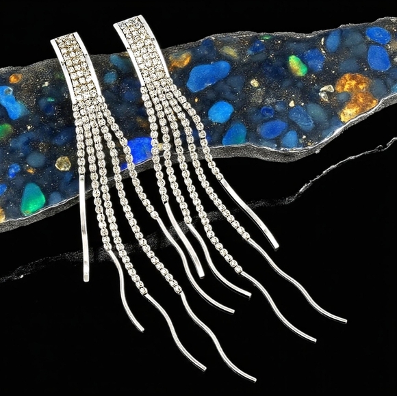 🆕️Dazzling Rhinestone Silver Plated Party Drop Earrings | 925 Sterling Posts - Picture 4 of 16